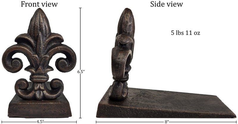 Lulu Decor 100% Cast Iron Fleur De Lis Door Stopper, 5 lbs 11 oz, Well Built Door Stopper, 6.50" H, 8" L - Image 3